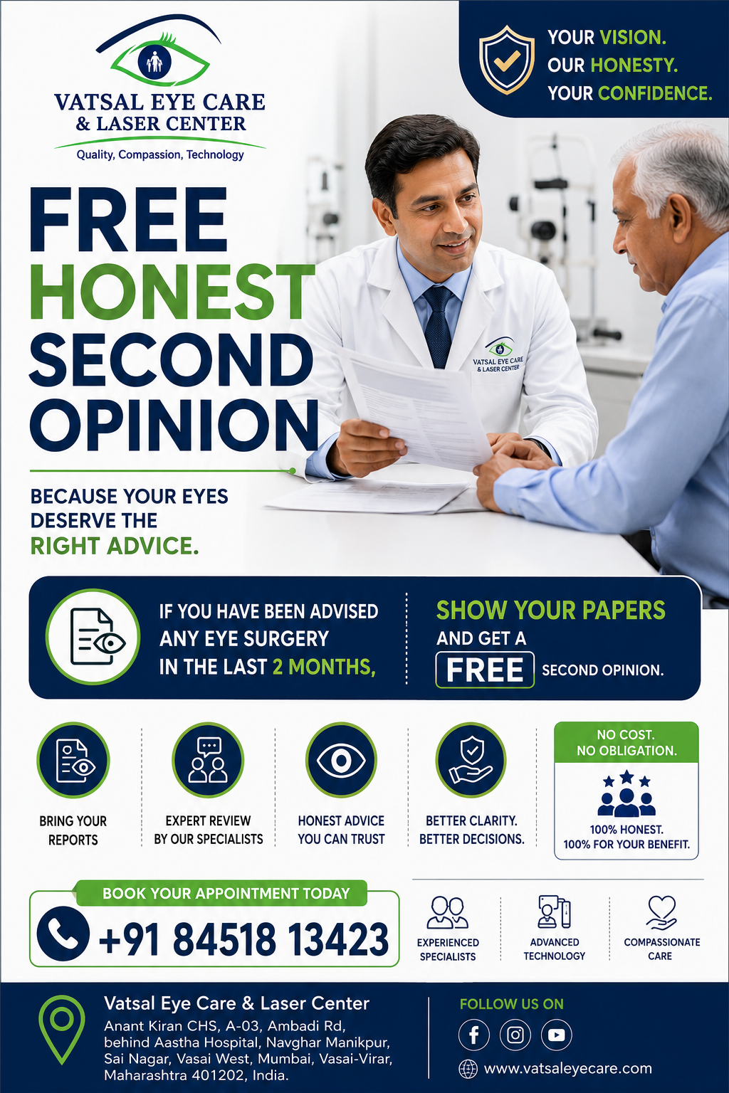 Free honest eye surgery second opinion offer at Vatsal Eye Care Vasai-Virar
